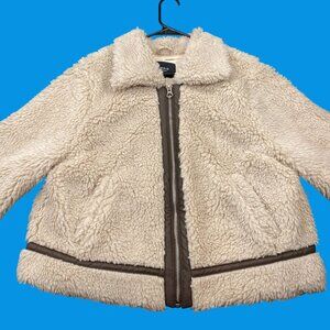 Torrid Ivory Sherpa Fleece Jacket Faux Leather Trim & Satin Lining Size 1 Zipper
